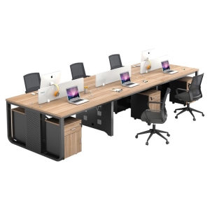 慧采云 办公家具屏风工位办公桌组合简约现代职员电脑桌钢架六人位员工桌 柚木色六人位（含柜）