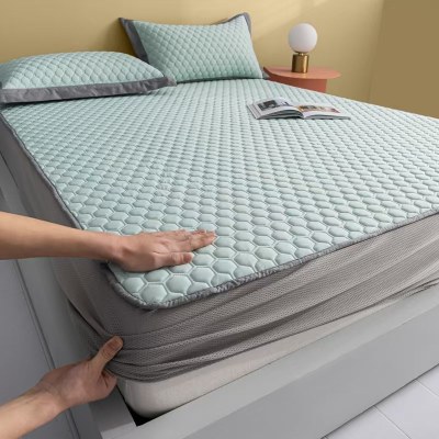 A类锦纶凉感纱冰丝床笠乳胶凉席三件套床裙款夏季防滑床垫保护罩