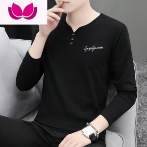 七斓男士长袖t恤秋衣外穿百搭青年秋装v领上衣服单件打底衫