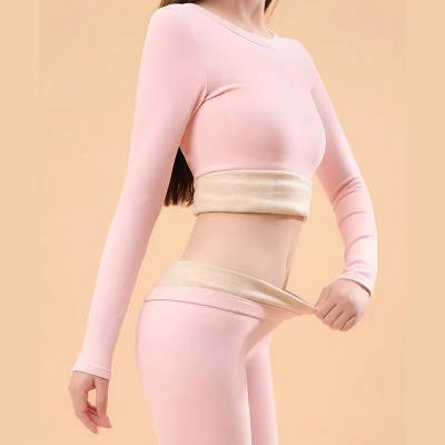 羊绒保暖内衣女士新款秋冬季加绒内搭打底衫上衣秋衣秋裤套装_622