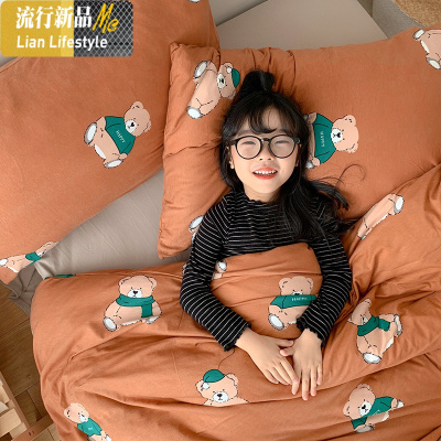 天竺棉四件套棉可爱卡通幼儿园被套床单三件套针织棉床上用品 三维工匠