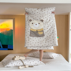 韩系小熊全棉双层纱贴布绣玉米纤维单人双人可水洗卡通春秋冬被子