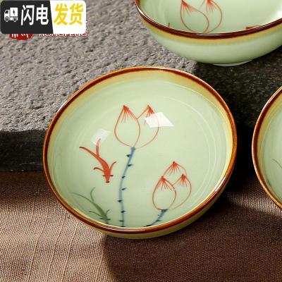 三维工匠景德镇手绘茶具套装家用礼盒陶瓷荷花盖碗泡茶杯功夫青花整套 荷塘游鱼[单杯]