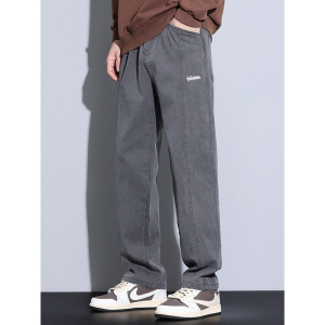 莱赛尔休闲裤男式拉链潮牌宽松舒适个性刺绣标时尚新款高级直筒裤