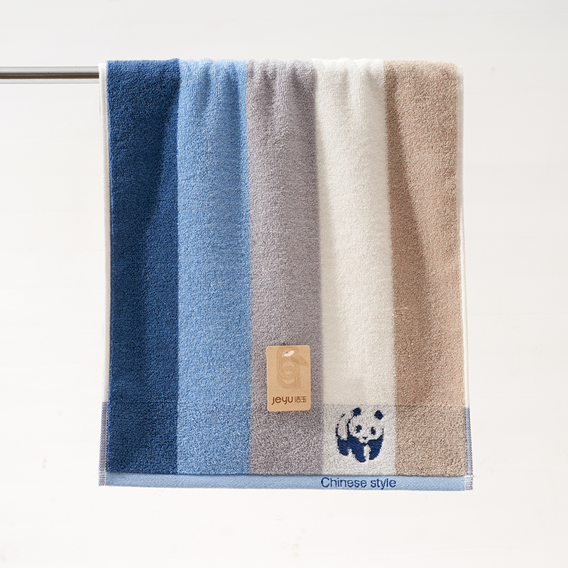 洁玉 中国风熊猫精梳棉毛巾34cm*74cm 105g 1条装 J4016F蓝色