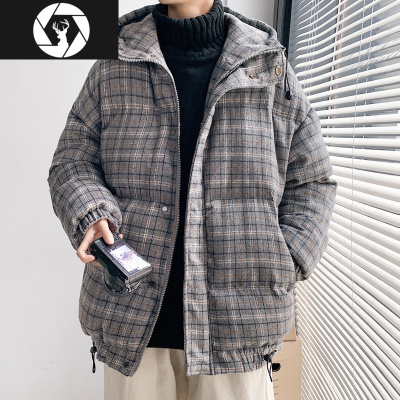 HongZun情侣格子棉衣男韩版潮流保暖棉袄胖子大码面包棉服男潮牌冬季外套棉衣