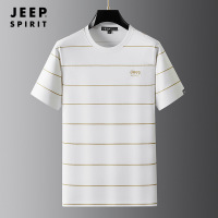 JEEP SPIRIT夏季新款男士短袖T恤条纹刺绣圆领上衣男薄款纯棉体恤男