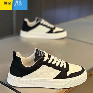 聚范男鞋春季款透气皮面小白鞋潮流百搭运动休闲鞋男款低帮潮牌板鞋男