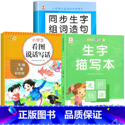[上册]生字组词造句+生字描写本+看图写话 小学二年级 [正版]二年级上册生字组词造句阅读本语文基础知识大全生字汉字笔画