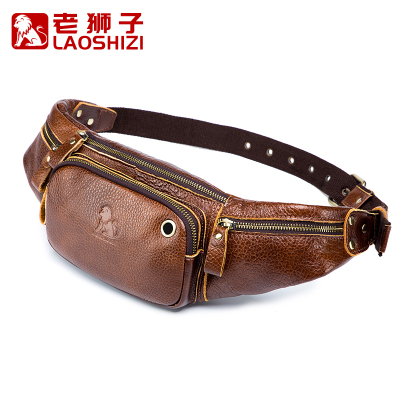 NEWLAKE牛皮腰包男头层牛皮时尚复古胸包男士休闲收银腰包可装6.0手机腰包男