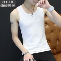 SUNTEK夏季棉男背心运动健身跨栏弹力白色汗背心薄款青年打底汗衫潮流马甲/背心