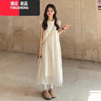 YIBUSHENG法式初恋小飞袖连衣裙女季2024新款小个子梨形身材海边度假长裙