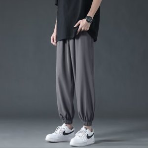 垂感冰丝裤男士夏季薄款大码宽松型时尚潮流直筒拖地长裤