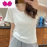 七斓圆领短袖t恤女2023夏季新款基础款纯色修身洋气螺纹体恤上衣