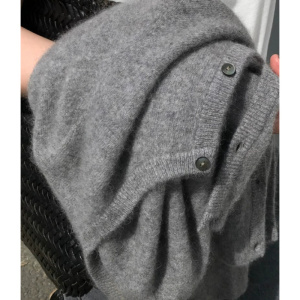 100纯羊毛开衫女圆领羊毛针织外套宽松打底毛衣外搭显瘦上衣叠穿