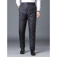 冬季新款中老年羽绒丝裤男士内外穿高腰加厚保暖防风长裤