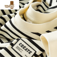 YANXU轻奢薄款撞色条纹圆领卫衣男长袖修身休闲套头外穿t恤男装