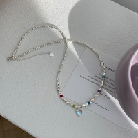 s925纯银幻彩月光石爱心项链女轻奢小众高级感甜美毛衣链配饰送女朋友老婆情人节七夕生日礼物