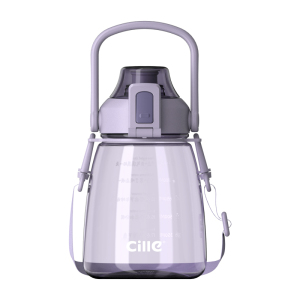 希乐Cille大肚水杯大容量户外运动女儿童学生tritan刻度吸管塑料杯子 灰色