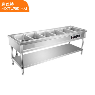 脉巴赫 6格6盒商用快餐保温台不锈钢台式保温汤池食堂多格售菜台电热保温售饭台 MBH-BWSFT-0606