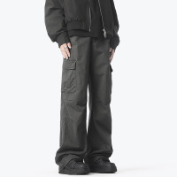 |男装美式复古阔腿工装裤男洗褪潮流宽松直筒拖地休闲裤男