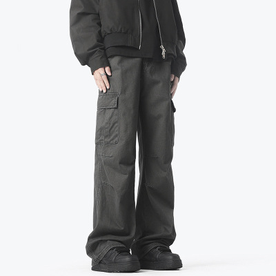 |男装美式复古阔腿工装裤男洗褪潮流宽松直筒拖地休闲裤男