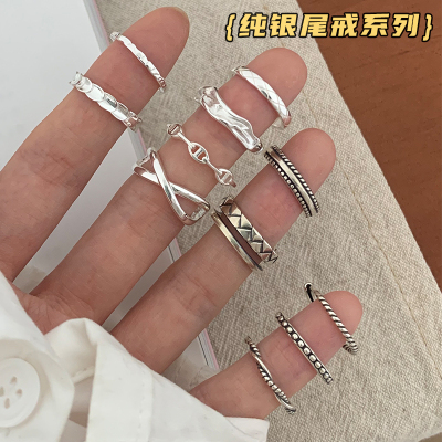 S925纯银复古尾戒合集女小指开口戒指冷淡风高级叠戴指环潮酷送女朋友老婆情人节七夕生日礼物