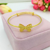 新款蝴蝶结爱心推拉手镯女可爱百搭铜镀金仿越南沙金细圈手环饰品送女朋友老婆情人节七夕生日礼物