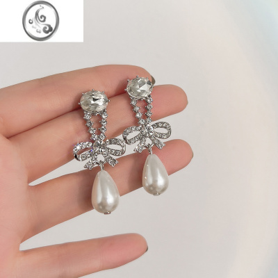 JiMi蝴蝶结珍珠螺旋耳夹女无耳洞2022年新款潮轻奢高级感气质复古耳饰