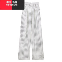 YIBUSHENG甜美慵懒风蕾丝边奶蓝色山本裤女季宽松直筒阔腿裤休闲裤长裤子