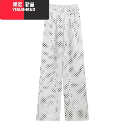 YIBUSHENG甜美慵懒风蕾丝边奶蓝色山本裤女季宽松直筒阔腿裤休闲裤长裤子