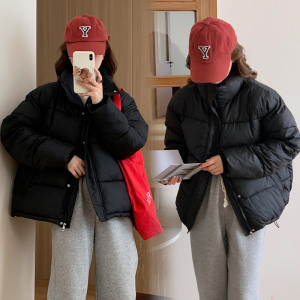 羽绒棉衣棉服女新款冬季韩版黑色小个子加绒短款立领面包服外套女