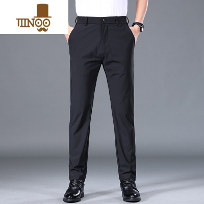 YANXU夏季薄款冰丝休闲裤男士宽松直筒长裤子2023新款黑色弹力商务西裤