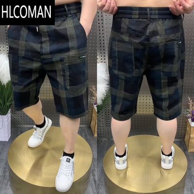 HLCOMAN夏季格子短裤男士薄款六兜休闲五分裤网红时尚潮流修身百搭沙滩裤