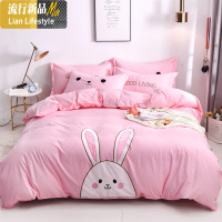 网红款卡通兔水洗棉四件套女公主风床品床单被套被子床上用品4 三维工匠