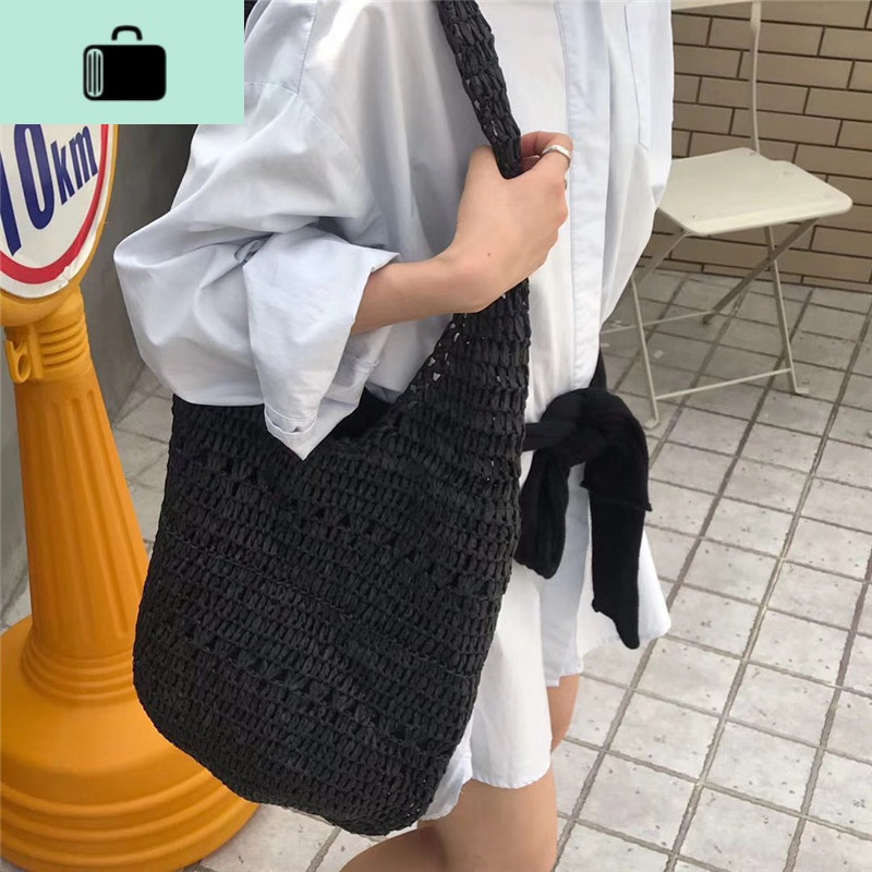 ins风大容量单肩斜挎度假风镂空包包女手工编织包编包水桶包NEW LAKE女斜挎包