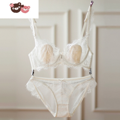 绿彩虹光欧美少女文胸超薄款性感蕾丝防凸点大码透明网纱内衣套装小胸春夏