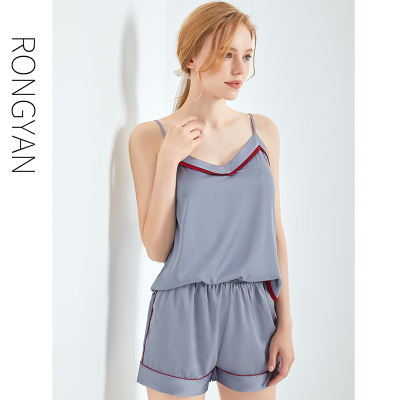 Ideamini长款冰丝睡衣女春夏性感吊带睡裙色夏季薄款睡袍两件套装家居服