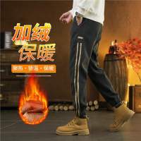 加绒加厚休闲裤男士冬季新款宽松束脚裤美式潮牌条纹运动长裤