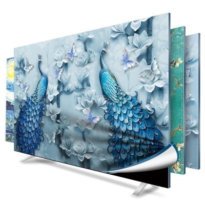 幸福派 电视罩防尘罩套简约现代曲面电视机罩挂式液晶客厅55英寸50英寸盖布 030蓝孔雀 65寸(152*92cm)