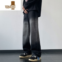 YANXU水洗撞色渐变牛仔裤男款直筒宽松高街复古潮牌青少年美式秋季裤子