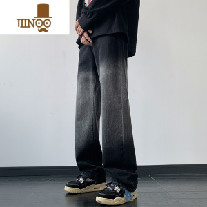 YANXU水洗撞色渐变牛仔裤男款直筒宽松高街复古潮牌青少年美式秋季裤子