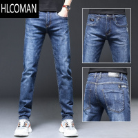 HLCOMAN新款牛仔裤男弹力直筒长裤蓝色修身男士男裤加绒加厚裤子