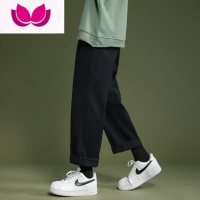 七斓浅蓝色直筒牛仔裤男春季ins原宿风美式宽松阔腿水洗休闲高街长裤