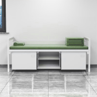 富路达钢制宿舍单层床铁架床加厚内务单人床带鞋柜1.2米宽单人床