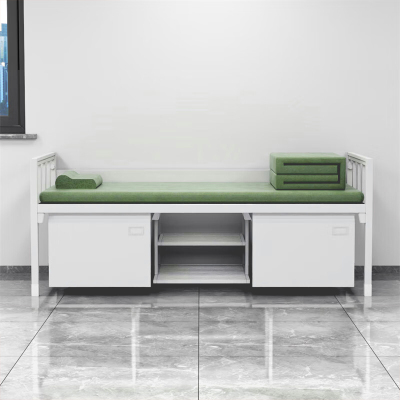 富路达钢制宿舍单层床铁架床加厚内务单人床带鞋柜1.2米宽单人床