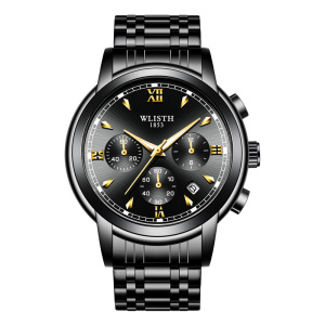 沃力仕男士手表钢带手表男商务腕表 防水多功能手表日历男表