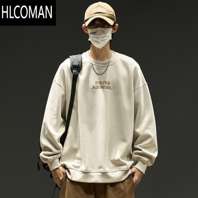 HLCOMAN美式卫衣男款加绒男生潮牌男装长袖t恤圆领无帽上衣服