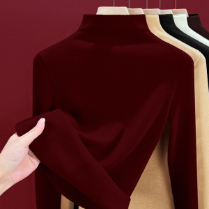 蚕丝德绒发热保暖衣女内搭上衣加绒加厚半高领秋衣羊毛打底衫冬季