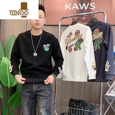 YANXU新款潮牌休闲字母印花圆领套头卫衣男士青年网红同款修身长袖